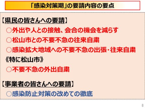 新型コロナウイルス感染症の感染拡大回避に向けた取組等（愛媛県）