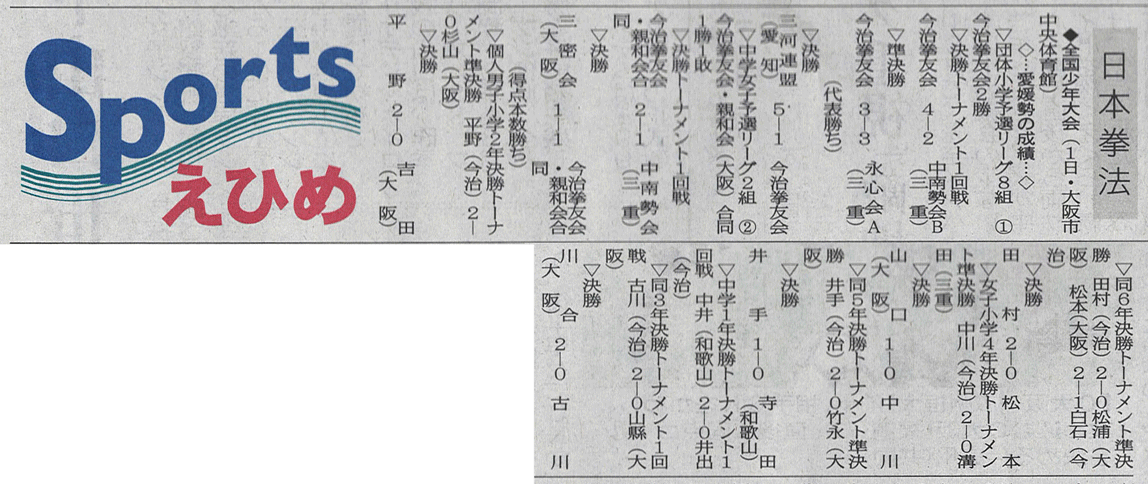 愛媛新聞「Sportえひめ」日本拳法全国少年大会