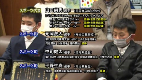 （ニュース）今治市スポーツ賞表彰式(1月20日)